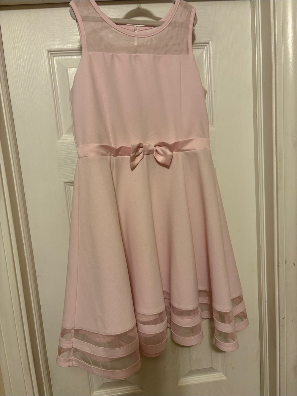 Calvin Klein Soft Pink Mesh Yoke Party Dress with Bow